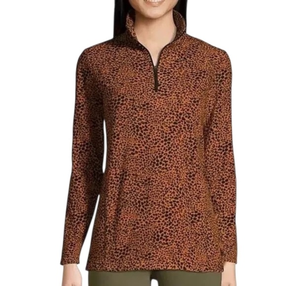 Lands' End Fleece Pullover Burnt Carmel Leopard Print - Picture 1 of 4